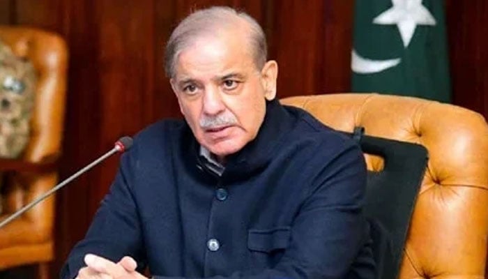 Prime Minister Shehbaz Sharif chairs a meeting in Peshawar on March 6, 2024. — PID