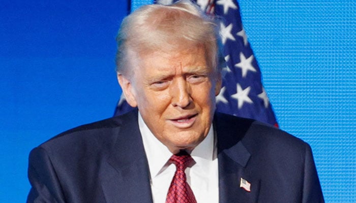 US President Donald Trump points after delivering remarks at the America Business Forum in Miami, Florida, US, November 5, 2025.— Reuters