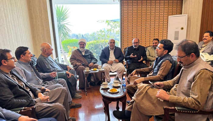 TTAP leaders seen during a meeting at Parliament House in Islamabad on February 18, 2026. — X@mwmpakofficial