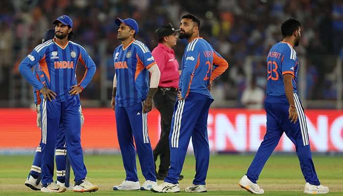 India players watch a DRS review during T20 World Cup group-stage match against Netherlands at Narendra Modi Stadium, Ahmedabad, India, on February 18, 2026. — Reuters