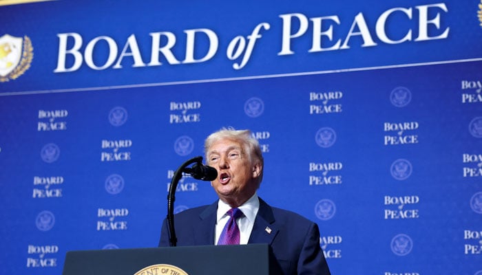U.S President Donald Trump speaks at the inaugural Board of Peace meeting at the US Institute of Peace in Washington, DC, February 19, 2026. — Reuters