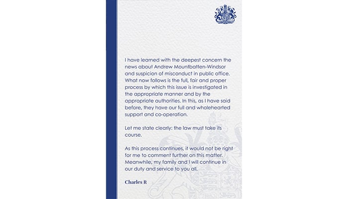 King Charles statement on Instagram