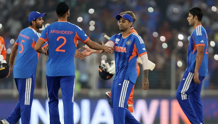Indias Suryakumar Yadav celebrates with teammates after the match against Netherlands at the Narendra Modi Stadium, Ahmedabad, India, February 18, 2026. — Reuters