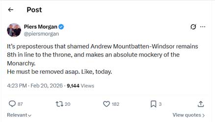 Piers Morgan turns guns on Andrew with appeal to King Charles