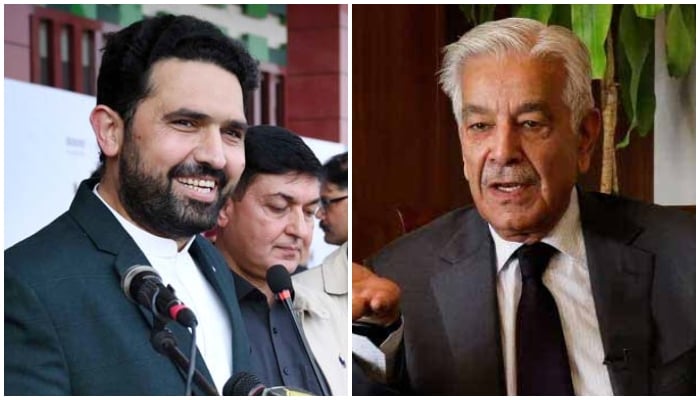 Khyber Pakhtunkhwa Chief Minister Sohail Afridi (left) and Defence Minister Khawaja Asif. — APP/Reuters