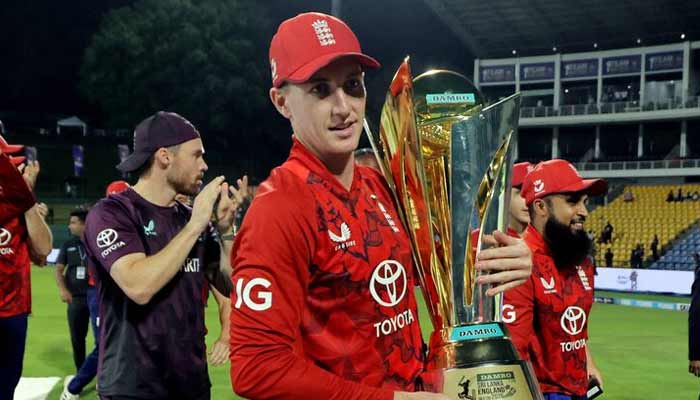 Englands Harry Brook celebrates with the trophy after winning the series. — Reuters/File