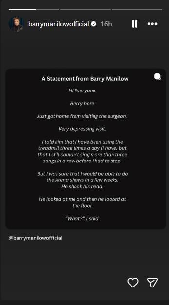 Barry Manilow postpones tour dates after doctor warning amid cancer recovery