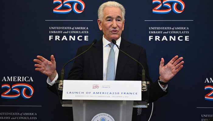 US Ambassador to France Charles Kushner delivers a speech for the official launch of America 250, to celebrate the 250th birthday of the US in 2026.— AFP/File
