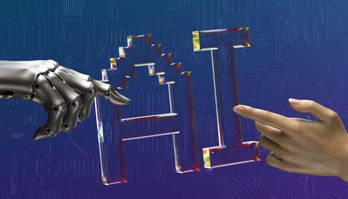 A representational image showing an illustration of robotic and human hands with AI in background. — Unsplash