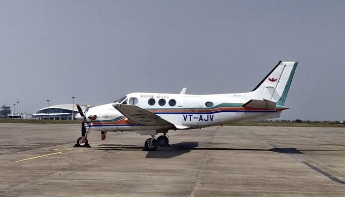 The Redbird Airways Pvt Ltd Beechcraft C90 aircraft VT-AJV. — X@SumitHansd/File