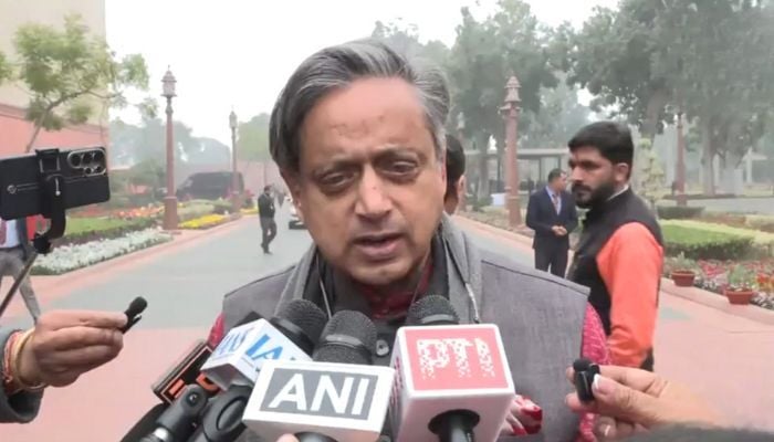 Indian Member of Parliament Shashi Tharoor speaking to media, February 2, 2026. — X/@ANI