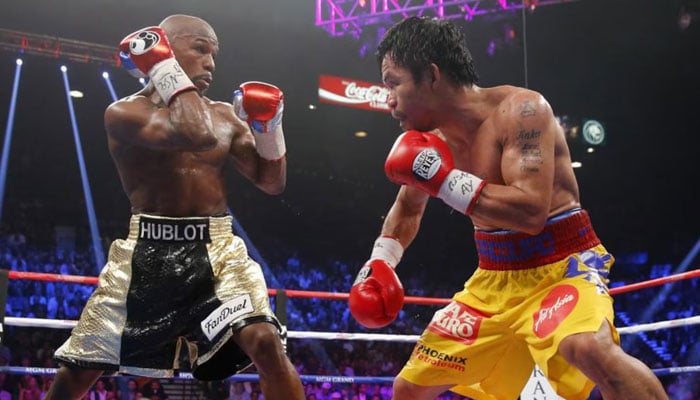 Manny Pacquiao and Floyd Mayweather pictured during their fight in Las Vegas, US on May 3, 2015. — Reuters