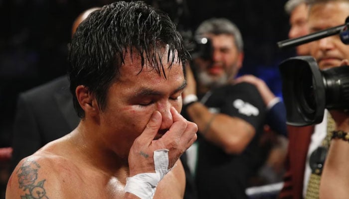 Manny Pacquiao reacts after losing to Floyd Mayweather, Jr in Las Vegas, US on May 3, 2015. — Reuters