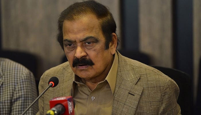 Adviser to the Prime Minister on Political Affairs Rana Sanaullah speaks during a presser in Islamabad. — APP/File