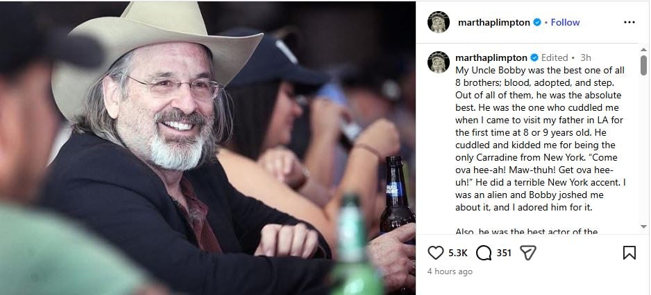 Martha Plimpton pays tribute to ‘Lizzie McGuire star Robert Carradine after death