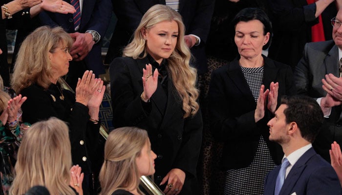 Erika Kirk receives a standing ovation during U.S. President Donald Trump´s State of the Union address during a Joint Session of Congress at the U.S. Capitol on February 25, 2026, — AFP