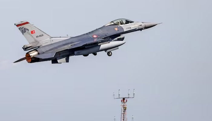 An F-16 combat jet aircraft of the Turkiye airforce takes off at the Air Defender Exercise 2023 at the military airport of Jagel, northern Germany, June 9, 2023. — Reuters