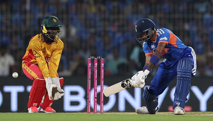 Indias Hardik Pandya in action during the 2026 ICC Mens T20 Cricket World Cup Super Eights match between India and Zimbabwe at the MA Chidambaram Stadium in Chennai on February 26, 2026. — Reuters