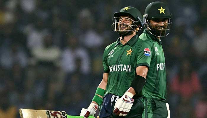 Pakistans Sahibzada Farhan (L) and Fakhar Zaman react during the 2026 ICC Mens T20 Cricket World Cup Super Eights match between Sri Lanka and Pakistan at the Pallekele International Cricket Stadium in Kandy on February 28, 2026. — AFP
