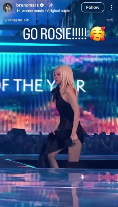 Rosé gives nod to BLACKPINK, best friend Bruno Mars after 1st BRITs win