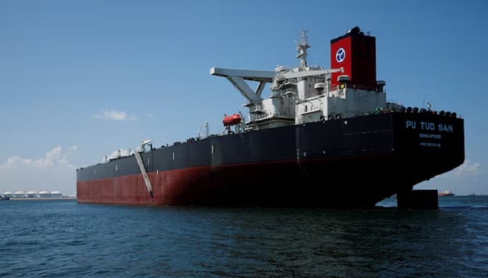 A view of Hin Leongs Pu Tuo San VLCC supertanker in the waters off Jurong Island in Singapore, July 11, 2019. — Reuters