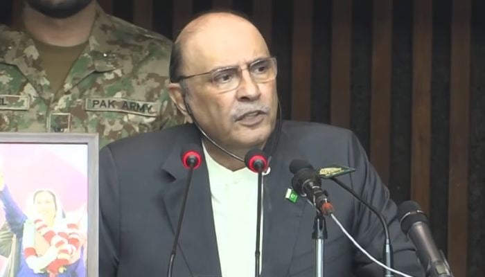 President Asif Ali Zardari speaks during joint session of parliament in Islamabad, March 2, 2026. — Screengrab via YouTube/Geo News