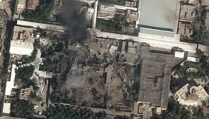 Credit: Reuters Satellite imagery shows plumes of smoke rising from the compound of  Irans Supreme Leader after strikes