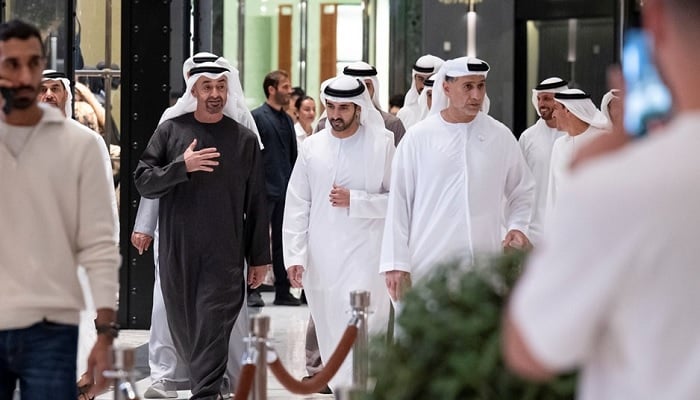 President of the United Arab Emirates, Sheikh Mohammed bin Zayed Al Nahyan, alongside senior members of the leadership, including the Crown Prince of Dubai, Sheikh Hamdan bin Mohammed bin Rashid Al Maktoum, arrive at Dubai Mall to attend iftar in Dubai on March 2, 2026. — Screengrab via X@Mohammad_ae