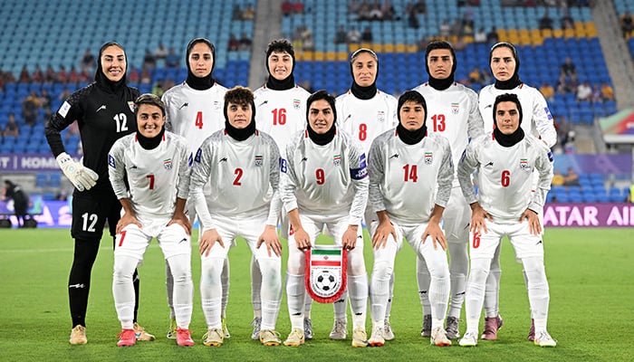 Members of the Islamic Republic of Iran team pose prior to the AFC Womens Asian Cup Group A match between South Korea and Iran at Robina Stadium on the Gold Coast, Australia, March 2, 2026. — Reuters