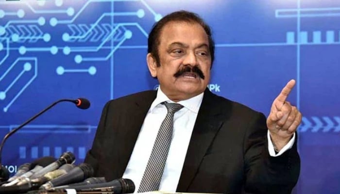 PMs Adviser on Political Affairs Rana Sanaullah addresses a press conference in this undated photo. — PID/File