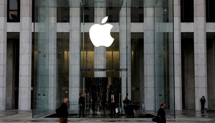 The Apple Inc. logo is seen hanging at the entrance to the Apple store on 5th Avenue in Manhattan, New York, US. — Reuters/File