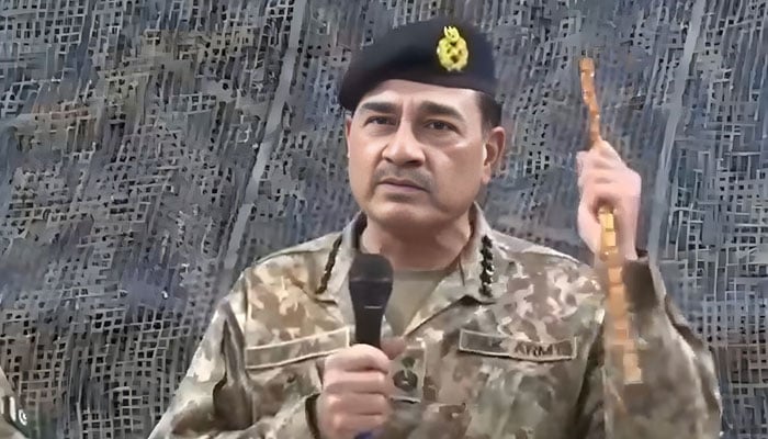 Field Marshal Asim Munir interacts with troops during Wana visit. — Screengrab via ISPR