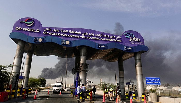 Smoke billows from Jebel Ali port after an Iranian attack, following United States and Israel strikes on Iran, United Arab Emirates on March 1, 2026. — Reuters
