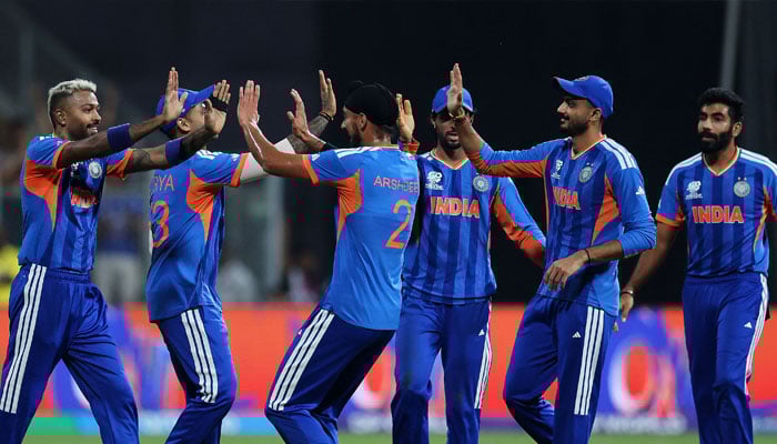 Indias Hardik Pandya and Arshdeep Singh celebrate the wicket of Englands Phil Salt during ICC Mens T20 World Cup 2026 semi-final on March 5, 2026. — Reuters