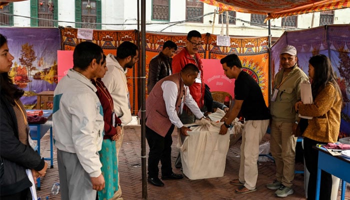 Electoral officials seal a ballot box as voting ends at a polling station during Nepal´s general election in Kathmandu on March 5, 2026. — AFP