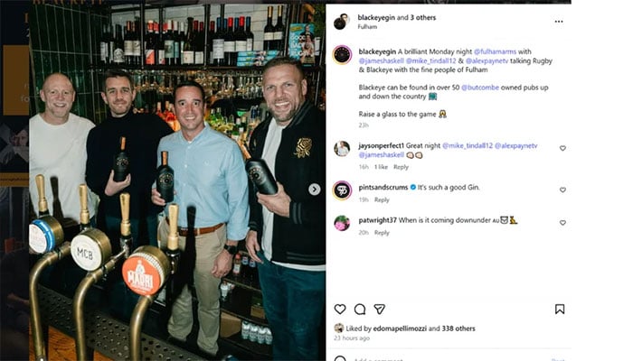 Edoardo Mapelli Mozzi gives Mike’s rugby gin a social media nod