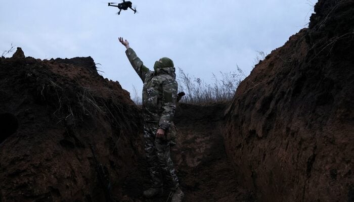 Representational image of Ghost, 24, a soldier with the 58th Independent Motorized Infantry Brigade of the Ukrainian Army, catching a drone while testing it so it can be used nearby, as Russias invasion of Ukraine continues, near Bakhmut, Ukraine, November 25, 2022. — Reuters