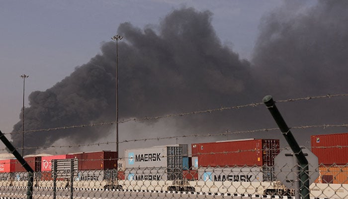 Smoke billows from Jebel Ali port after an Iranian attack in United Arab Emirates on March 1, 2026. — Reuters