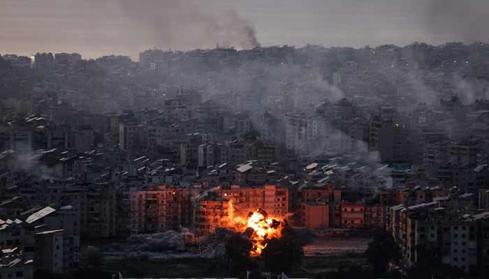 An explosion on Beiruts southern suburbs after an Israeli strike, following an escalation between Hezbollah and Israel amid the US-Israeli conflict with Iran, Lebanon, March 6, 2026.— Reuters/File