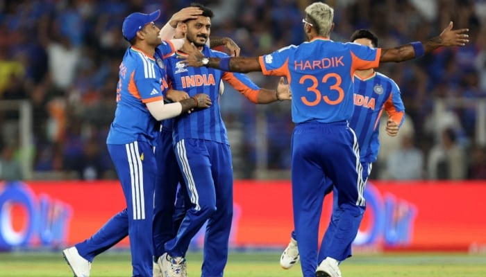 Indian players celebrate the wicket of New Zealands Finn Allen during the ICC Mens T20 World Cup 2026 final between India and New Zealand at Narendra Modi Stadium, Ahmedabad, India - March 8, 2026. — Reuters