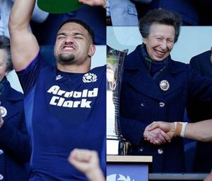 Princess Anne tries recreating viral hug with Scotland captain
