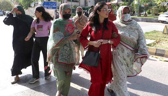 Police arrest Aurat March participants in Islamabad, on March 8, 2026. — INP