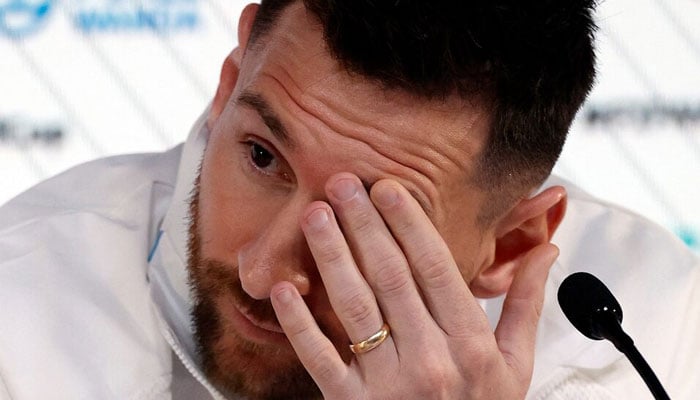 Argentinas Lionel Messi addresses a press conference in this undated picture. — Reuters/File