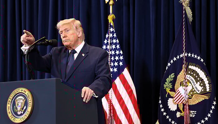US President Donald Trump takes a question as he speaks during a press conference at Trump National Doral Miami in Miami, Florida, US, March 9, 2026. — Reuters