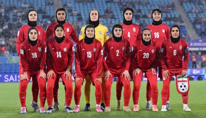 Irans players pose for a team photo on Sunday at the AFC Women’s Asian Cup, at Gold Coast Stadium, Gold Coast, Australia. — Reuters