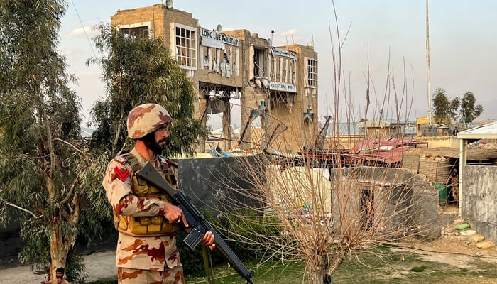 An army soldier stands guard at a post at the Friendship Gate, following exchanges of fire between Pakistan and Afghanistan forces, at the border crossing between the two countries in Chaman, Pakistan February 27, 2026. — Reuters