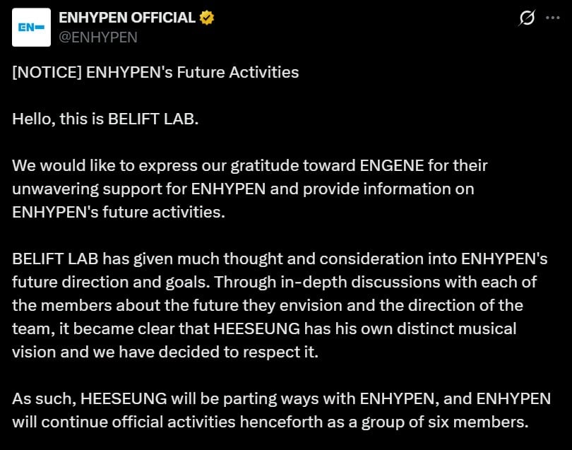 Heeseung exit echoes Zayn Maliks 1D departure in same month