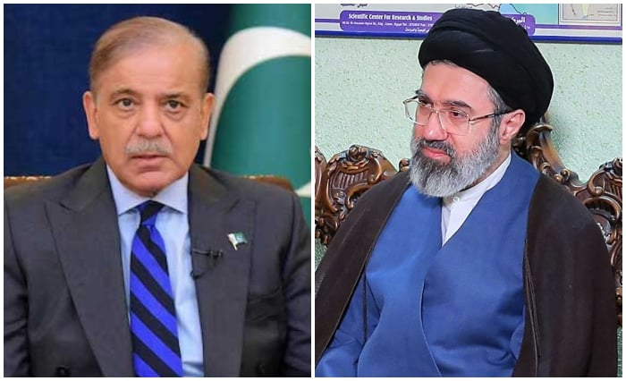 This collage shows undated photos of Prime Minister Shehbaz Sharif (left) and new Iranian Supreme Leader Mojtaba Khamenei. — Reuters/AFP/File