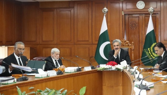Chief Justice of Pakistan Justice Yahya Afridi (centre) chairs a meeting of the NJPMC, at the Supreme Court of Pakistan, Islamabad, March 10, 2026. — Supreme Court of Pakistan