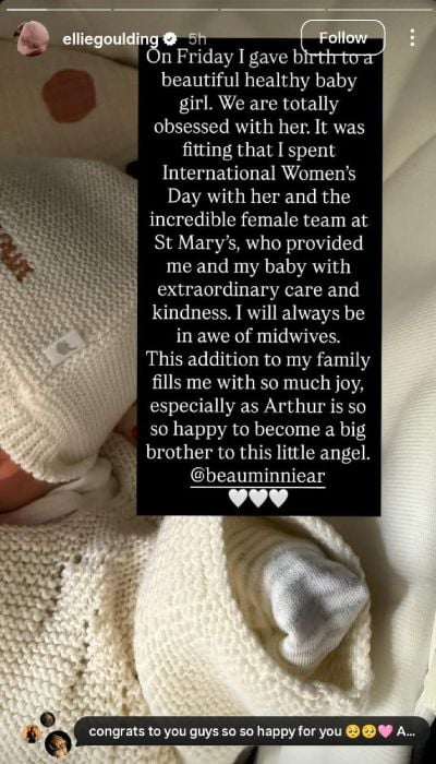 Ellie Goulding gives birth to her first child with boyfriend Beau Minniear